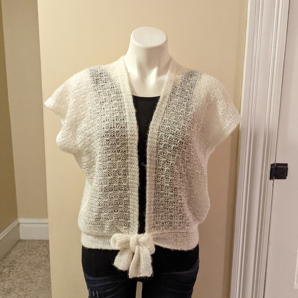Vintage 50's Specialty House Fashions cream knit tie cardigan size small